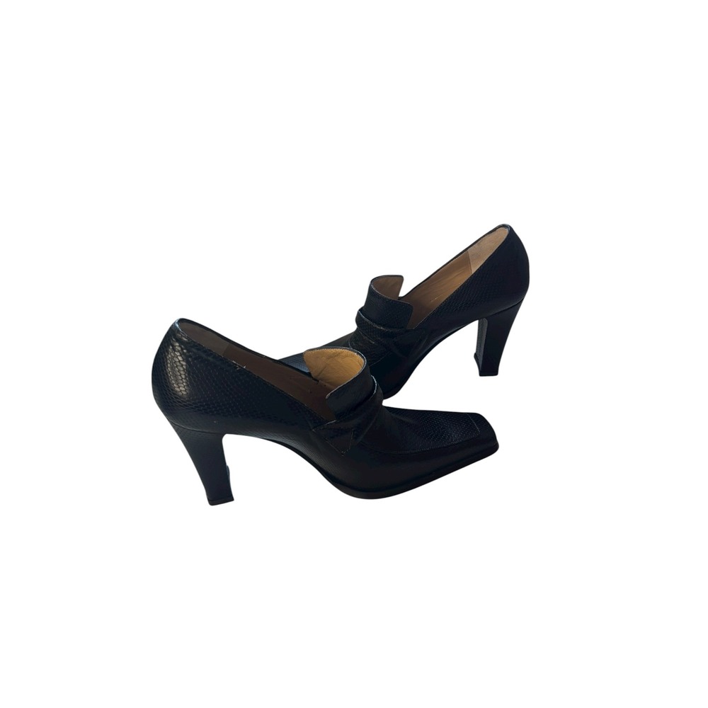 Sofia 3.5" Heeled Loafers Square Toe Leather Pumps Black Made in Italy Size 36 - Picture 6 of 9